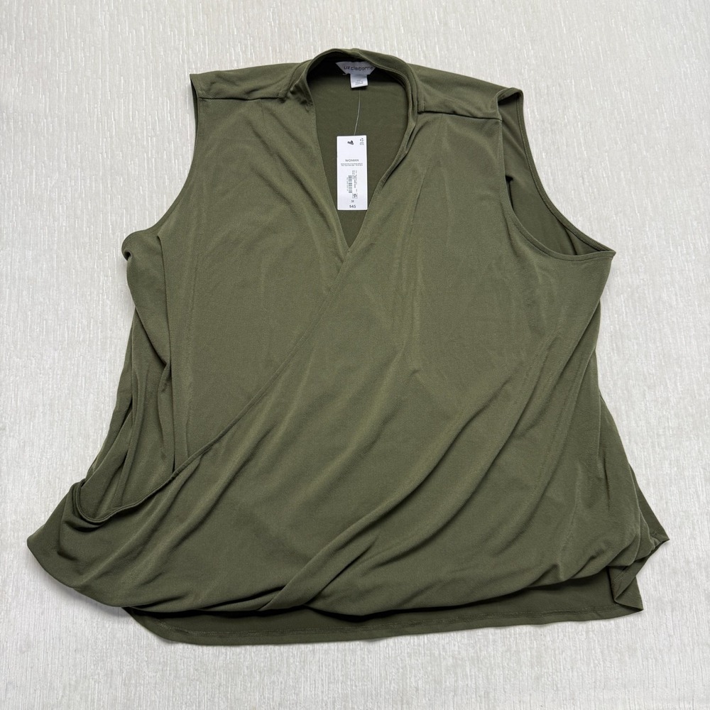 Liz Claiborne Wrap Top Womens 3X Olive Green Stretch Sleeveless Surplice Neck